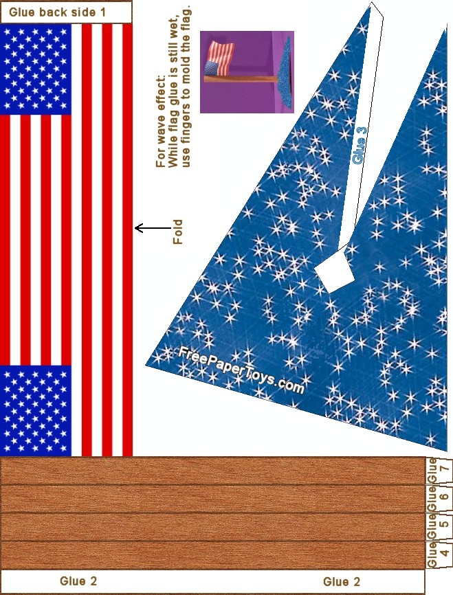 American Flag paper model with star base pattern 